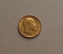 An Edward VII gold half sovereign,