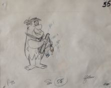 Richard Bickenback Fred Flintstone An original pencil sketch signed Dick Bickenbach 24 x 30.