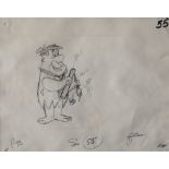 Richard Bickenback Fred Flintstone An original pencil sketch signed Dick Bickenbach 24 x 30.
