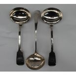 A pair of Victorian fiddle pattern sauce ladles, Exeter, 1852, William Rawlings Sobey,