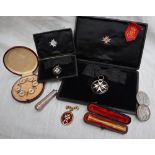An Order of St John white metal and enamel medal, cased together with a matching miniature, cased,