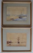 Leonard Foote Newport transporter bridge with boats in the foreground Watercolour Signed 21 x