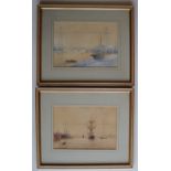 Leonard Foote Newport transporter bridge with boats in the foreground Watercolour Signed 21 x