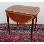 A George III mahogany and satinwood cross-banded Pembroke table of oval form,