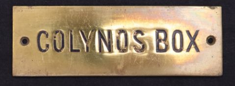 Railwayana - A brass signal box shelfplate "COLYNOS BOX",