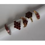 Two 9ct gold garnet cluster rings,