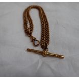 An 18ct yellow gold double Albert watch chain, with T bar and lobster clasp,