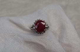 A Ruby and diamond cluster ring,