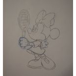 Two premier animation inked pencil animation drawings of Minnie and Mickey Mouse,