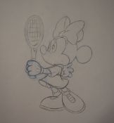 Two premier animation inked pencil animation drawings of Minnie and Mickey Mouse,