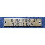 Railwayana - A brass signal box shelfplate "TO MAINDEE Jc NORTH BOX", 10.3 x 2.