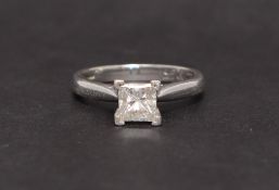 A solitaire diamond ring, set with a princess cut diamond approximately 5mm x 5mm, 0.