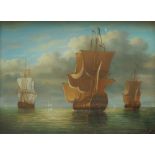 Janes Hardy War ships at sea Oil on board Signed 28 x 38cm ***Artists Resale Rights may apply to