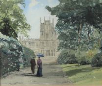 Chris Last Margam Abbey with figures in the foreground Watercolour Signed and dated 1986 18.5 x 22.