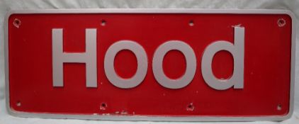 A Class 50 Locomotive Association aluminium nameplate "Hood", painted red,