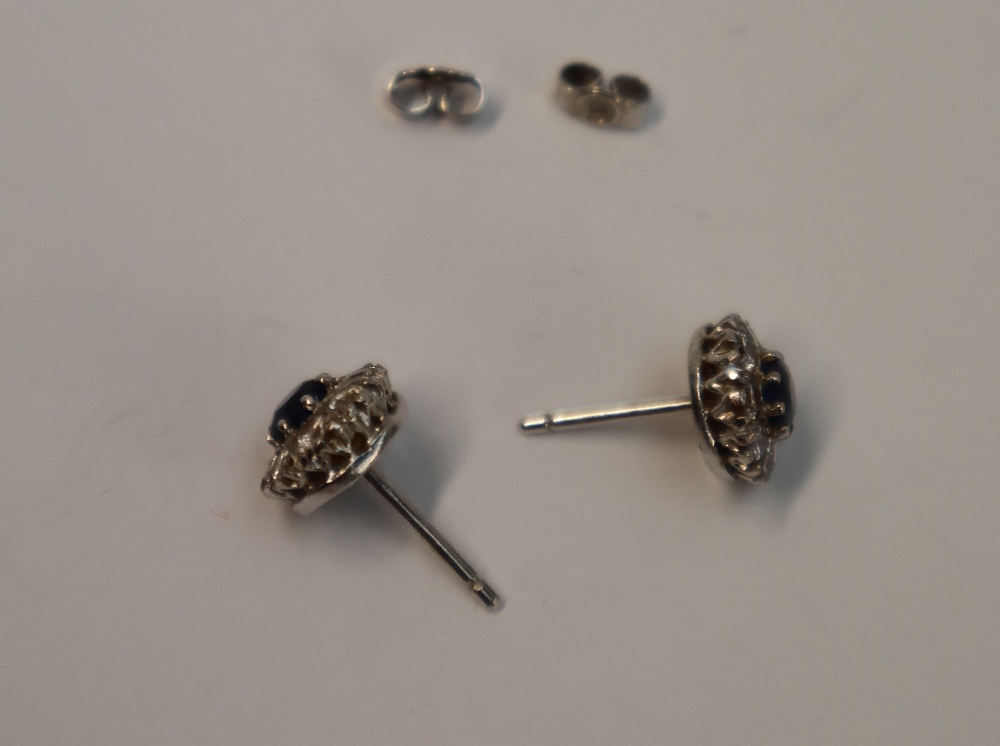 A pair of sapphire and diamond cluster earrings, - Image 2 of 2