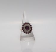 A ruby and diamond cluster ring,