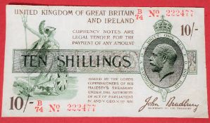 A John Bradbury Ten Shillings note, printed in green, lilac and white, third issue,