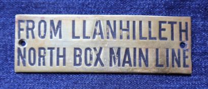 Railwayana - A brass signal box shelfplate "FROM LLANHILLETH NORTH BOX MAIN LINE", 12 x 3.