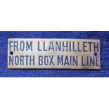 Railwayana - A brass signal box shelfplate "FROM LLANHILLETH NORTH BOX MAIN LINE", 12 x 3.