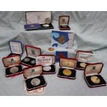 A collection of Pobjoy Mint Silver crowns including 1977 Jubilee, The Queen Mother 80th Birthday,