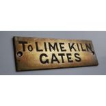 Railwayana - A brass signal box shelfplate "To LIME KILN GATES", 11.