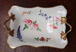 A Swansea porcelain twig handled dish, of rectangular form painted with floral specimens, 31.
