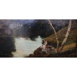 Theodore Hines A Seated lady reading by a river Oil on canvas Signed "George Cole" and dated