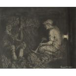 Vincent Evans Two miners Monotype Signed and label verso 23 x 28.