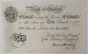 A Bank of England white Ten Pounds note, Ernest Musgrave Harvey, London dated 16th June 1923,