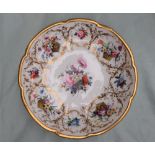 A Nantgarw cruciform bowl, painted with a central bouquet of garden flowers, the heavy gilt rim,