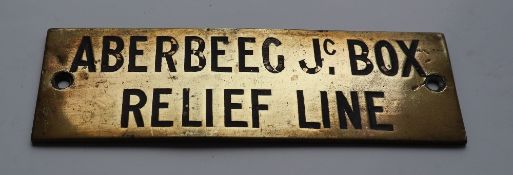 Railwayana - A brass signal box shelfplate "ABERBEEG Jc BOX RELIEF LINE", 12 x 3.
