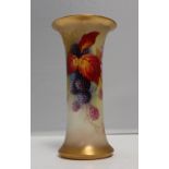 A Royal Worcester trumpet vase, decorated with blackberries and leaves to an ivory ground,