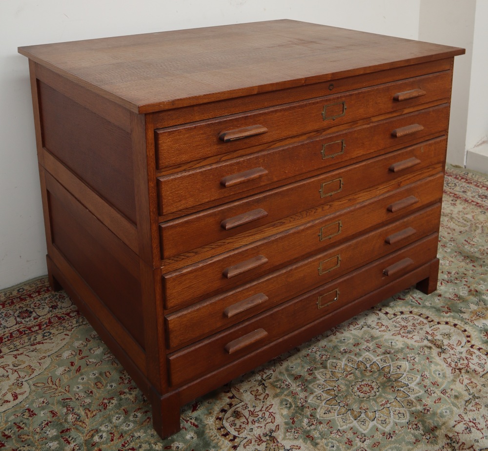 A 20th century oak plan chest, the rectangular top above six drawers on square legs, - Image 3 of 8