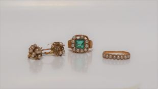 An Emerald and seed pearl ring,