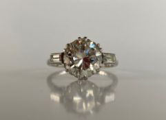 A solitaire diamond ring, the round brilliant cut diamond approximately 3cts,