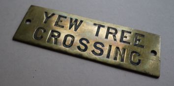 Railwayana - A brass signal box shelfplate "YEW TREE CROSSING", 12.3 x 3.