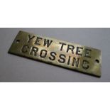 Railwayana - A brass signal box shelfplate "YEW TREE CROSSING", 12.3 x 3.