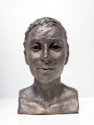 Angela Palmer Head of a girl Ceramic with bronze finish Signed 23cm high Apple Store gallery