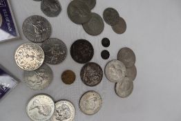 Two Victorian silver Crowns dated 1890 and 1898 together with modern Crowns and other coins