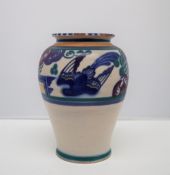 A Carter Stabler and Adams Poole pottery vase, decorated with blue birds in flight, impressed mark,