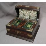 A Victorian coromandel tantalus / jewellery box, with three miniature decanters / scent bottles,