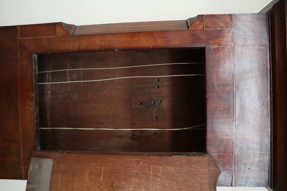 A 19th century oak and mahogany longcase clock, the hood with swan neck pediment and brass finial, - Image 3 of 9