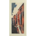 Rob Piercy A narrow calle in the Dorsoduro, Venice Watercolour Signed and labels verso 33.5 x 13.