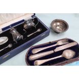 A Victorian silver knife, fork and spoon christening set, Sheffield, 1880, Martin Hall & co, cased,