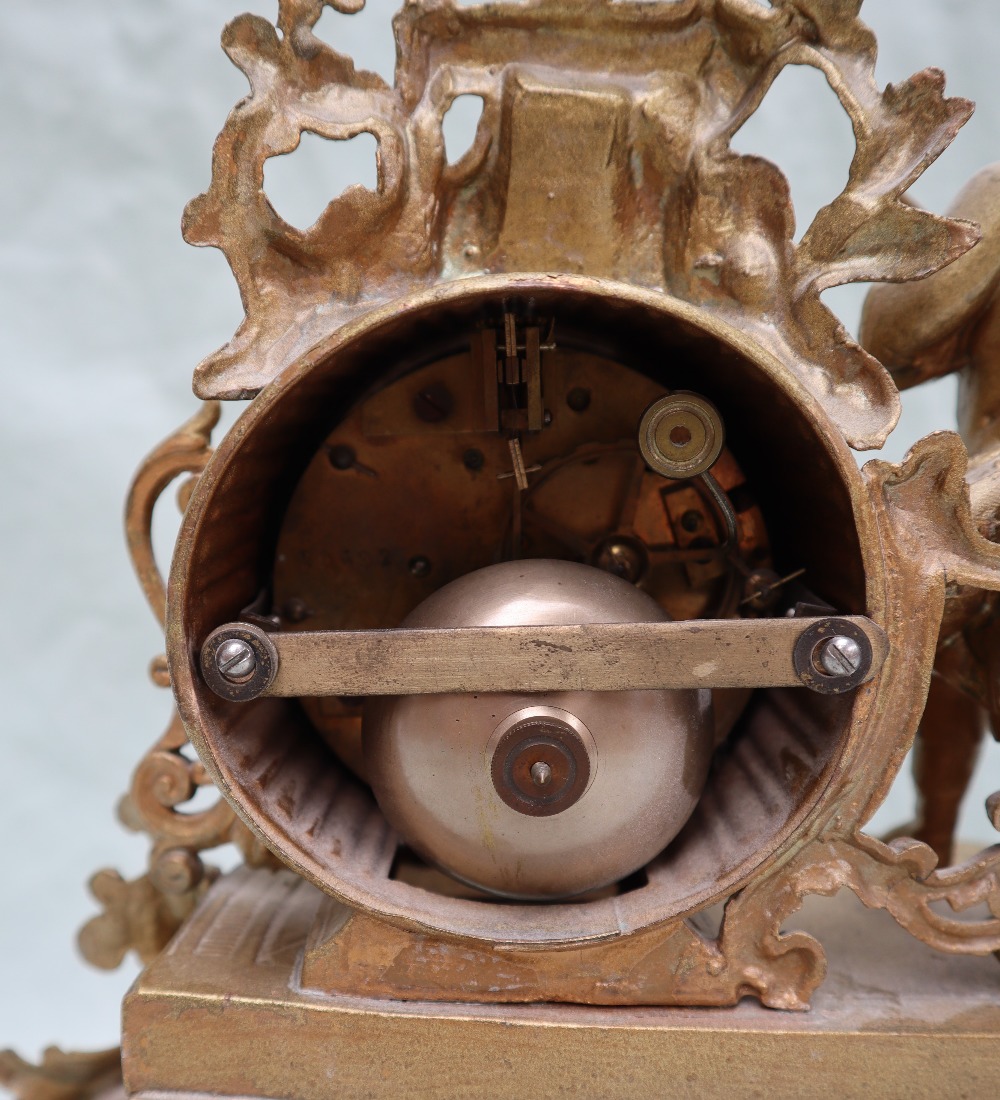 A 19th century French gilt spelter mantle clock, - Image 6 of 6