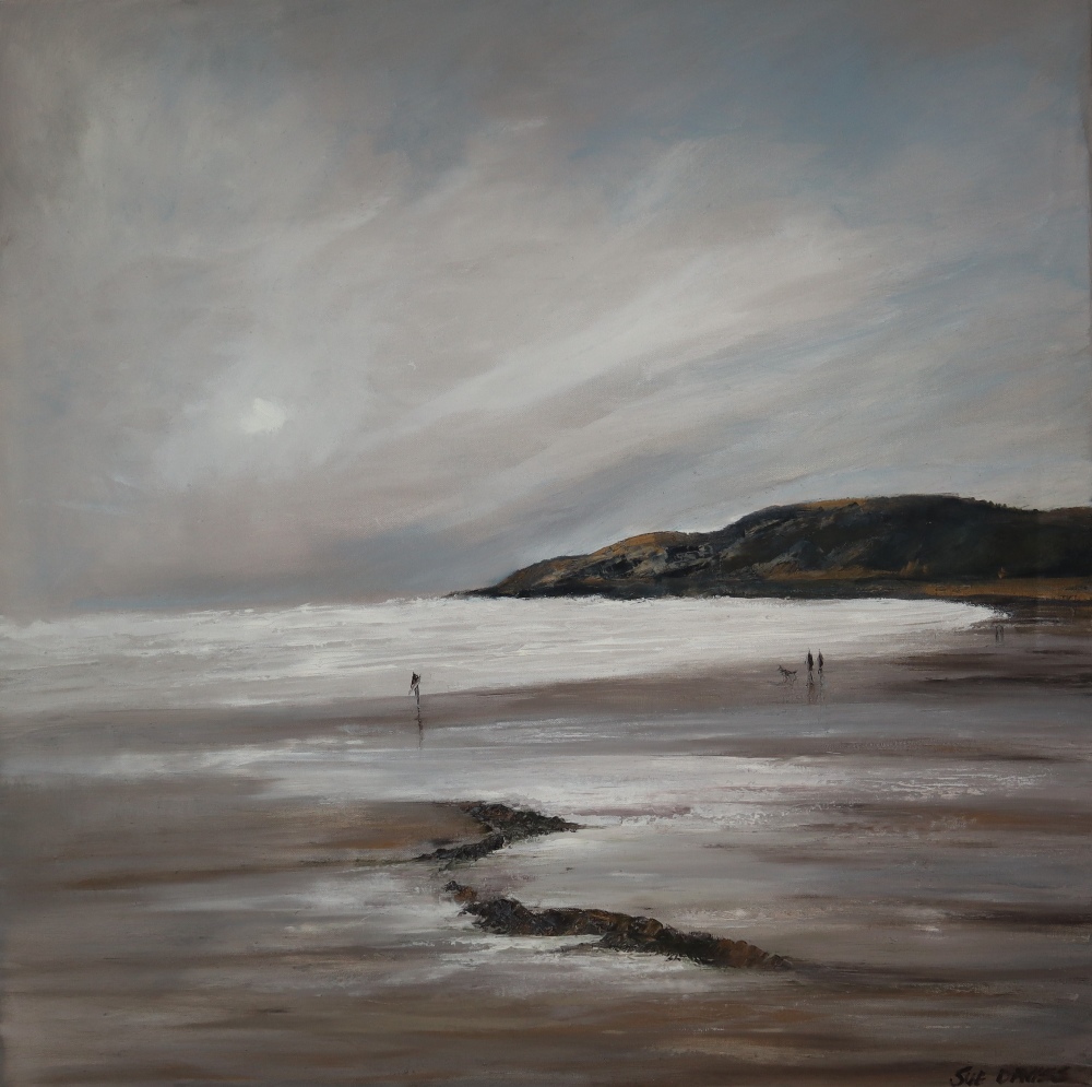 Sue Davies Surfer Langland Oil on canvas Signed 90 x 90cm ***Artists resale rights may apply to - Image 5 of 5