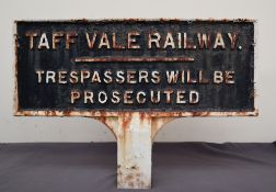 Railwayana - a large cast iron sign "Taff Vale Railway,