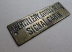 Railwayana - A brass signal box shelfplate "ABERTILLERY GOODS SHED SIGNAL CABIN", 12 x 3.