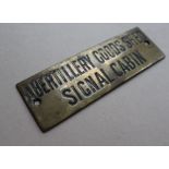 Railwayana - A brass signal box shelfplate "ABERTILLERY GOODS SHED SIGNAL CABIN", 12 x 3.